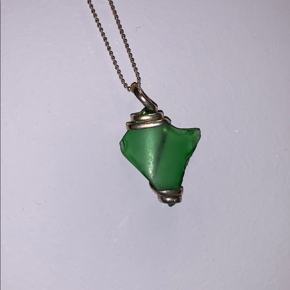 Green Glass Silver Necklace